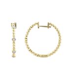 18K YELLOW GOLD 1/10CT ROUND DIAMOND LADIES HOOPS EARRINGS