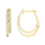 18K YELLOW GOLD 1/3CT ROUND DIAMOND LADIES HOOP EARRINGS