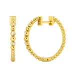 18K YELLOW GOLD 1/5CT ROUND DIAMOND LADIES HOOPS EARRINGS