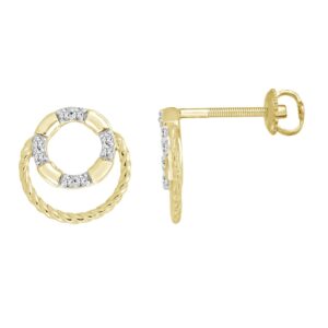 STERLING SILVER YELLOW 1/10CT ROUND DIAMOND LADIES EARRINGS