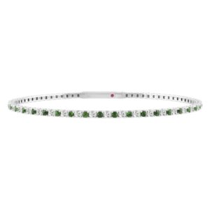 14K WHITE GOLD 2 1/2CT ROUND/ROUND EMERALD DIAMOND LADIES FLEXIBLE BANGLE