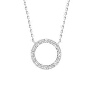 10K WHITE GOLD 1/5CT ROUND/BAGUETTE DIAMOND LADIES NECKLACE