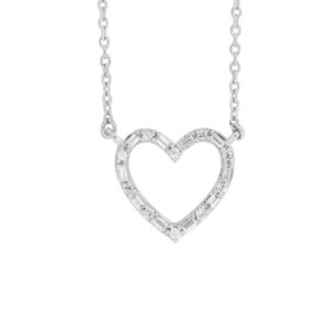 10K WHITE GOLD 1/5CT ROUND/BAGUETTE DIAMOND LADIES PENDANT WITH CHAIN