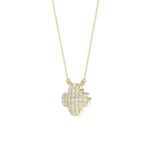 10K YELLOW GOLD 1/6CT ROUND/PINK SAPPHIRE DIAMOND LADIES NECKLACE - Image 2