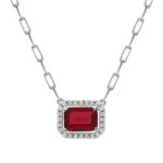14K WHITE GOLD 1 1/5CT ROUND/BAGUETTE RUBY DIAMOND LADIES NECKLACE (RUBY DIAMOND 1CT)