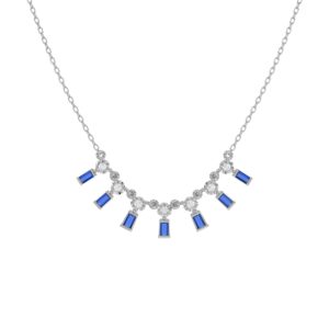 14K WHITE GOLD 1/2CT ROUND/BAGUETTE/PINK SAPPHIRE DIAMOND LADIES NECKLACE