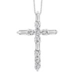 14K WHITE GOLD 1/4CT ROUND/BAGUETTE DIAMOND LADIES PENDANT WITH CHAIN