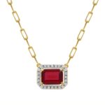 18K YELLOW GOLD 1.00CT ROUND/EMERALD DIAMOND LADIES NECKLACE (COLOR STONE EMERALD RUBY DIAMOND 7/8CT)