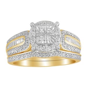 LADIES BRIDAL RING 0.33CT ROUND/PRINCESS/BAGUETTE DIAMOND 10K YELLOW GOLD