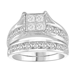 LADIES  BRIDAL SET 0.50CT ROUND/PRINCESS DIAMOND 10K WHITE GOLD