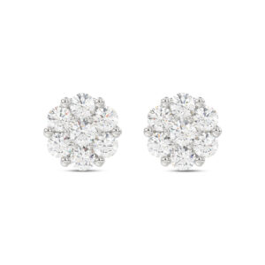 LADIES FLOWER EARRINGS 0.15CT ROUND DIAMOND 10K WHITE GOLD