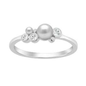 Sterling Silver 0.10Ct Round Diamond & White Pearl Cluster Ring Elegant Ladies Fashion & Engagement Ring