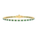 14K YELLOW GOLD 5 1/3CT ROUND/EMERALD DIAMOND LADIES BRACELET(COLOR STONE GREEN EMERALD DIAMOND 2 3/4CT)