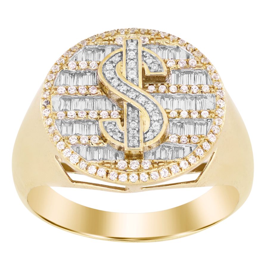 19483368_267783Y-33340.jpg MEN'S RING 0.50CT ROUND/BAGUETTE DIAMOND 10K YELLOW GOLD - Image 1