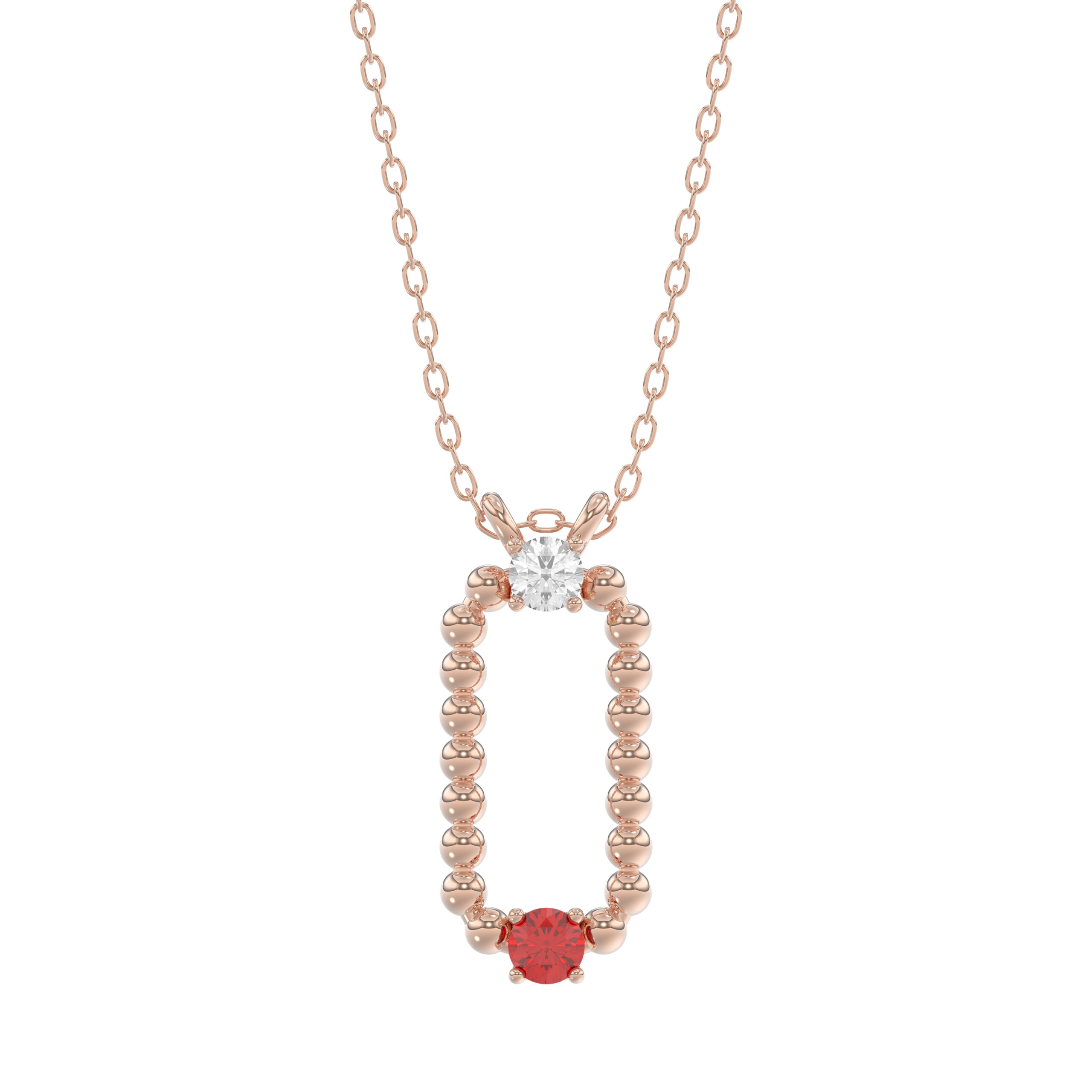 19483715_317821R-NT-A.jpg 14K Rose Gold 0.15Ct Ruby & Diamond Necklace For Women Natural Round Ruby Ladies Fine Jewelry - Image 1