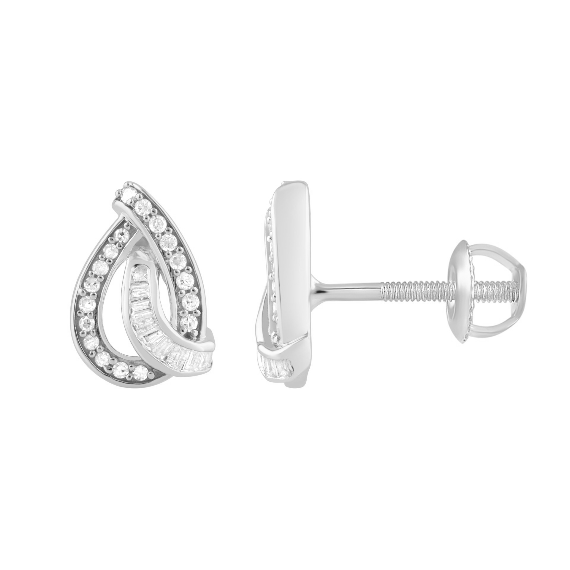 19484057_358250W-5006922.jpg LADIES EARRINGS 0.20CT ROUND/BAGUETTE DIAMOND 10K WHITE GOLD - Image 1