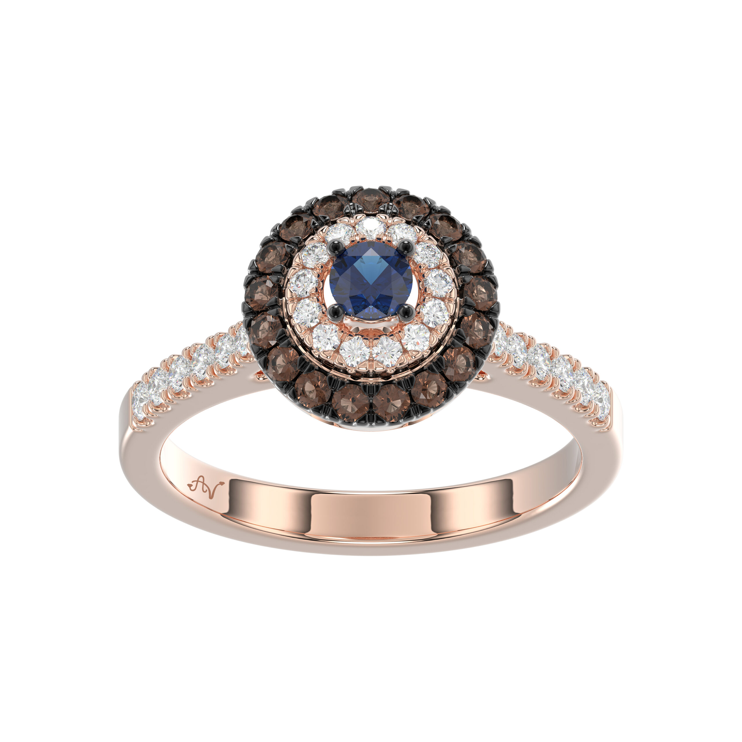 19484227_70829R.jpg Elegant 14K Rose Gold Fashion Ring Featuring 0.55 Ct Round Diamonds In Blue And Dark Brown Tones. A Bold And Modern Fine Jewelry Piece For Women. - Image 1
