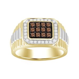 MEN'S RING 0.50CT ROUND DARK BROWN DIAMOND 10K WHITE/YELLOW GOLD