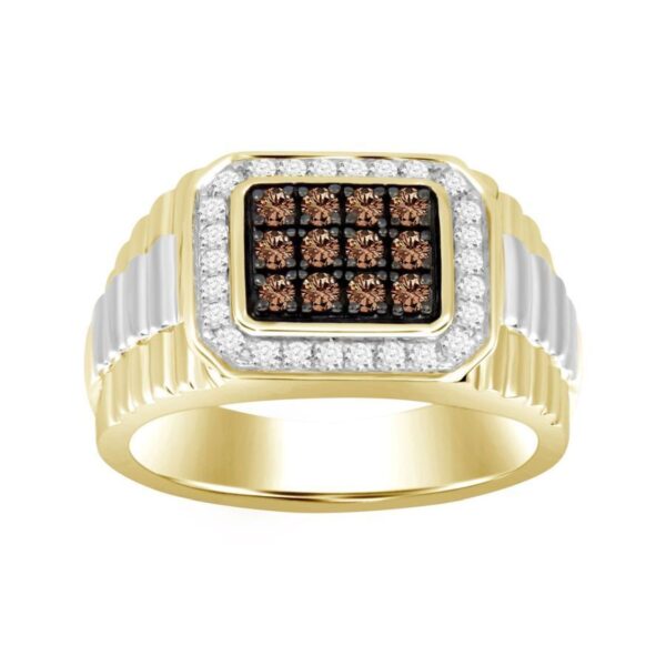 203224YW.JPG MEN'S RING 0.50CT ROUND DARK BROWN DIAMOND 10K WHITE/YELLOW GOLD - Image 1