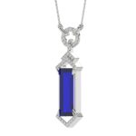 18K WHITE GOLD 7CTCT ROUND/RECTANGLE ONYX DIAMOND LADIES PENDANT WITH CHAIN - Image 2