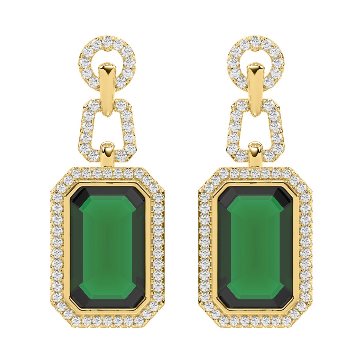 20342670_VA18854Y-1201x1201.jpg 18K YELLOW GOLD 7 1/2CT ROUND/EMERALD/ONYX DIAMOND LADIES EARRINGS(COLOR STONE EMERALD DIAMOND 7 CT) - Image 1