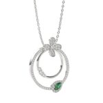 18K WHITE GOLD 7/8CT ROUND/PEAR DIAMOND LADIES PENDANT WITH CHAIN(COLOR STONE PEAR GREEN EMERALD DIAMOND 1/5CT) - Image 2