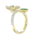 18K YELLOW GOLD 7/8CT ROUND/MARQUISE DIAMOND LADIES RING(COLOR STONE GREEN EMERALD ROUND DIAMOND 1/20CT/MARQUISE DIAMOND 1/3CT) - Image 3