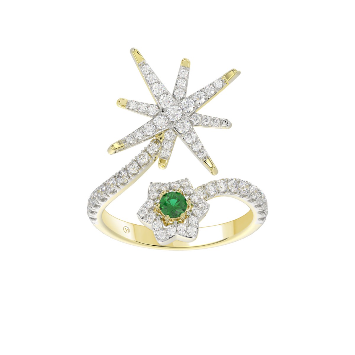 20342768_VA21195Y-1201x1201.jpg 18K YELLOW GOLD 7/8CT ROUND/EMERALD DIAMOND LADIES RING(COLOR STONE EMERALD DIAMOND 1/8CT) - Image 1