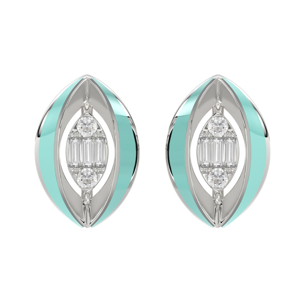 20385536_VA23766W-TFY-1201x1201.jpg 18K WHITE GOLD 1/10CT ROUND/BAGUETTE DIAMOND LADIES EARRINGS (CELESTE BLUE ENAMEL) - Image 1