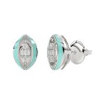 18K WHITE GOLD 1/10CT ROUND/BAGUETTE DIAMOND LADIES EARRINGS (CELESTE BLUE ENAMEL) - Image 2