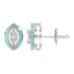18K WHITE GOLD 1/10CT ROUND/BAGUETTE DIAMOND LADIES EARRINGS (CELESTE BLUE ENAMEL) - Image 3