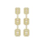 18K YELLOW GOLD 1CT ROUND/BAGUETTE DIAMOND LADIES EARRINGS