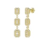 18K YELLOW GOLD 1CT ROUND/BAGUETTE DIAMOND LADIES EARRINGS - Image 3