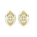18K YELLOW GOLD 1/10CT ROUND/BAGUETTE DIAMOND LADIES EARRINGS (SOFT WHITE ENAMEL)