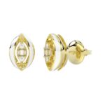 18K YELLOW GOLD 1/10CT ROUND/BAGUETTE DIAMOND LADIES EARRINGS (SOFT WHITE ENAMEL) - Image 3