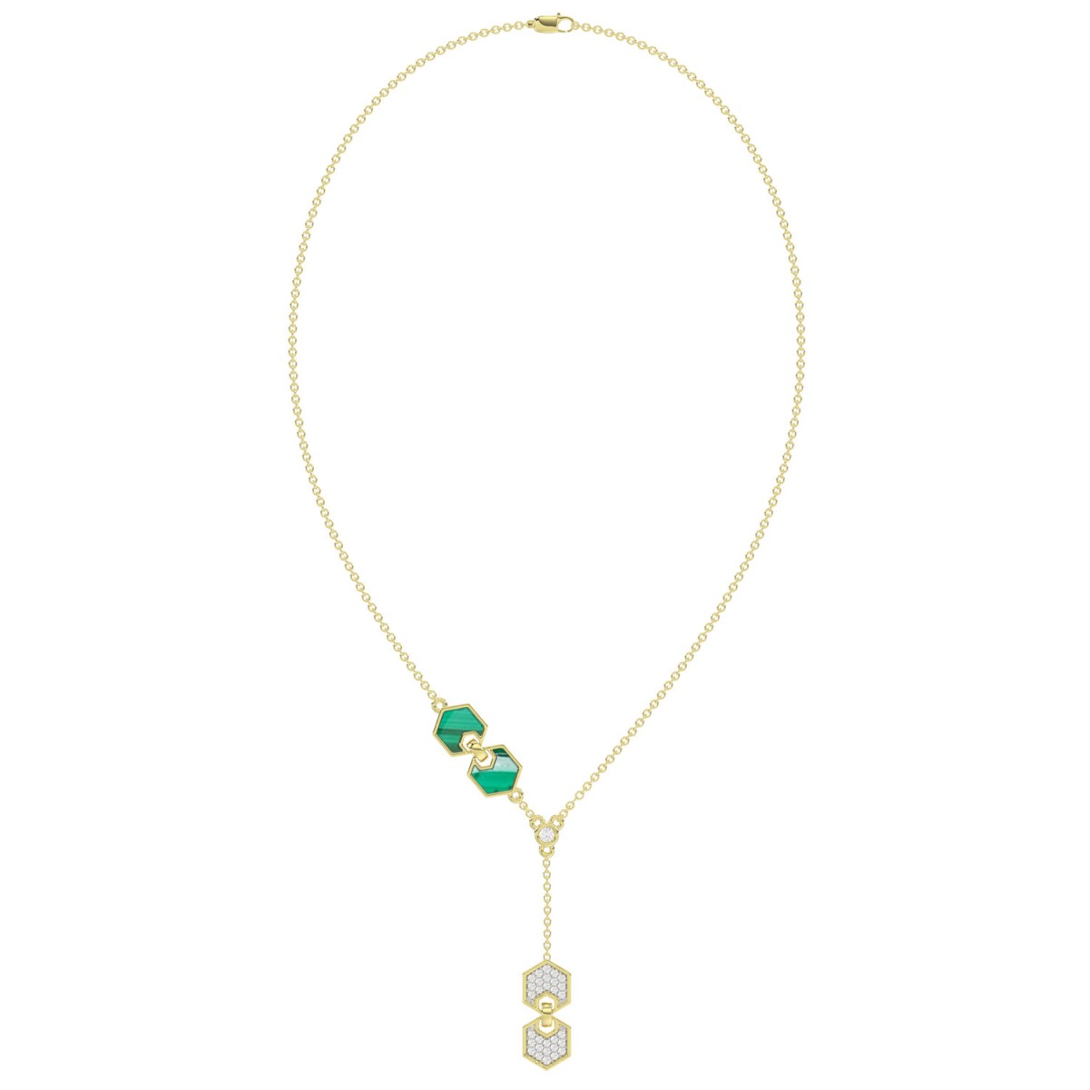 20389155_VA23484Y-1201x1201.jpg 18K YELLOW GOLD 1/6CT ROUND DIAMOND MALACHITE LADIES NECKLACE - Image 1