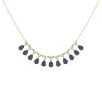 18K YELLOW GOLD 2 7/8CT ROUND/PEAR DIAMOND LADIES NECKLACE(COLOR STONE PEAR SAPPHIRE DIAMOND 2 7/8CT)