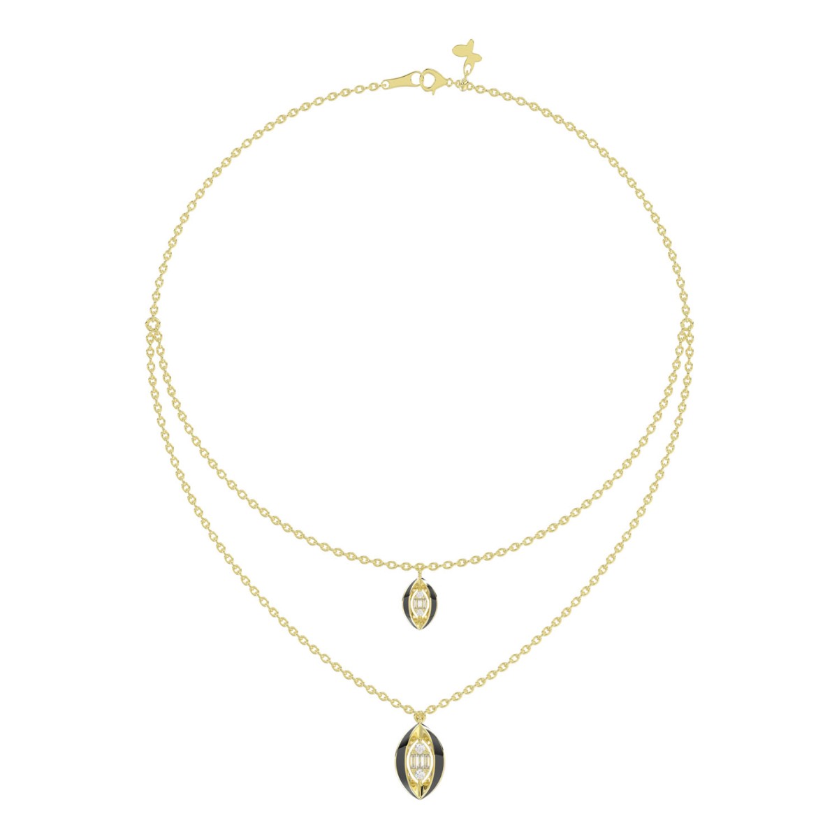 20396852_VA23469Y-BLK-1201x1201.jpg 18K YELLOW GOLD 1/6CT ROUND/BAGUETTE DIAMOND LADIES NECKLACE (MIDNIGHT BLACK ENAMEL) - Image 1