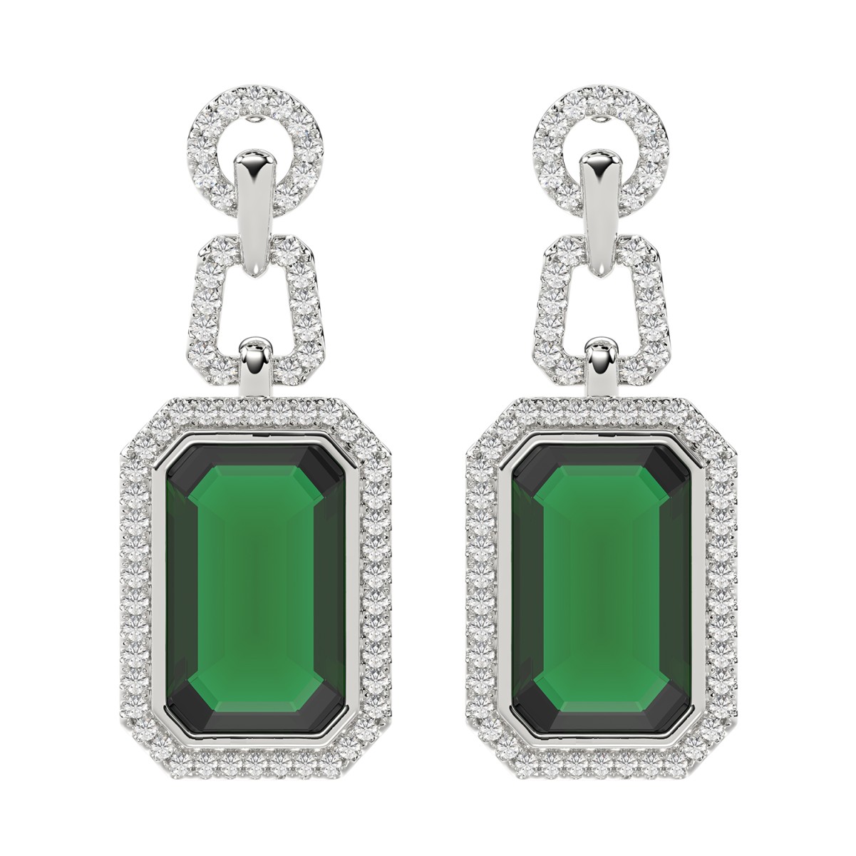 20400957_VA18854W-1201x1201.jpg 18K WHITE GOLD 7 1/2CT ROUND/EMERALD/ONYX DIAMOND LADIES EARRINGS(COLOR STONE EMERALD DIAMOND 7 CT) - Image 1