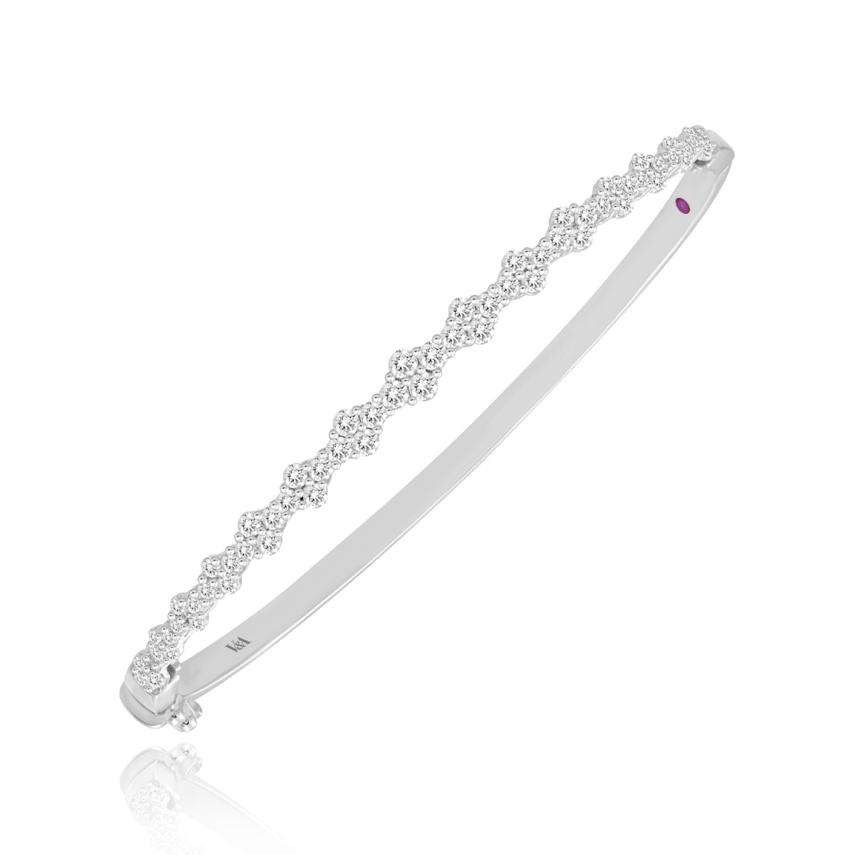 20445633_VA25681W-14K-1201x1201.jpg 14K WHITE GOLD 1 1/3CT ROUND/PINK SAPPHIRE DIAMOND LADIES BANGLE - Image 1