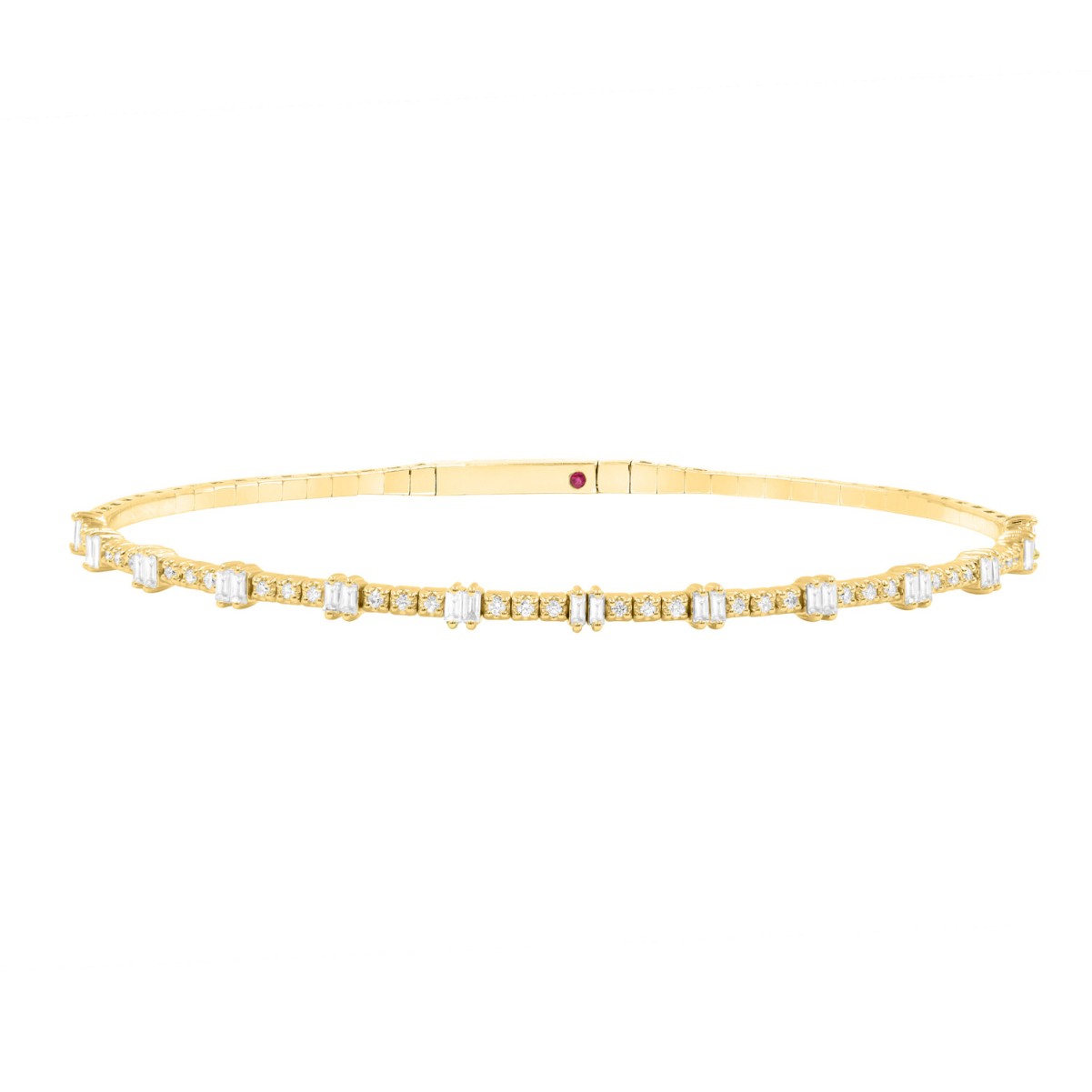 20445660_VA33059Y-1201x1201.jpg 14K YELLOW GOLD 5/8CT ROUND/BAGUETTE DIAMOND LADIES FLEXIBLE BANGLE - Image 1