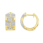 LADIES HOOPS EARRINGS 0.50CT ROUND DIAMOND 10K YELLOW GOLD