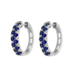 LADIES EARRINGS 1.45CT SAPPHIRE/ROUND DIAMOND 14K WHITE GOLD (CENTER STONE ROUND SAPPHIRE DIAMOND-1.20CT)