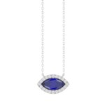 18K WHITE GOLD 7/8CT ROUND/MARQUISE DIAMOND LADIES NECKLACE(COLOR STONE MARQUISE SAPPHIRE DIAMOND 3/4CT)