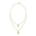 18K YELLOW GOLD 1/6CT ROUND/BAGUETTE DIAMOND LADIES NECKLACE (SOFT WHITE ENAMEL) - Image 3