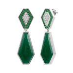 18K WHITE GOLD 18 1/2CT ROUND/OCTAGON/ONYX DIAMOND LADIES EARRINGS - Image 2