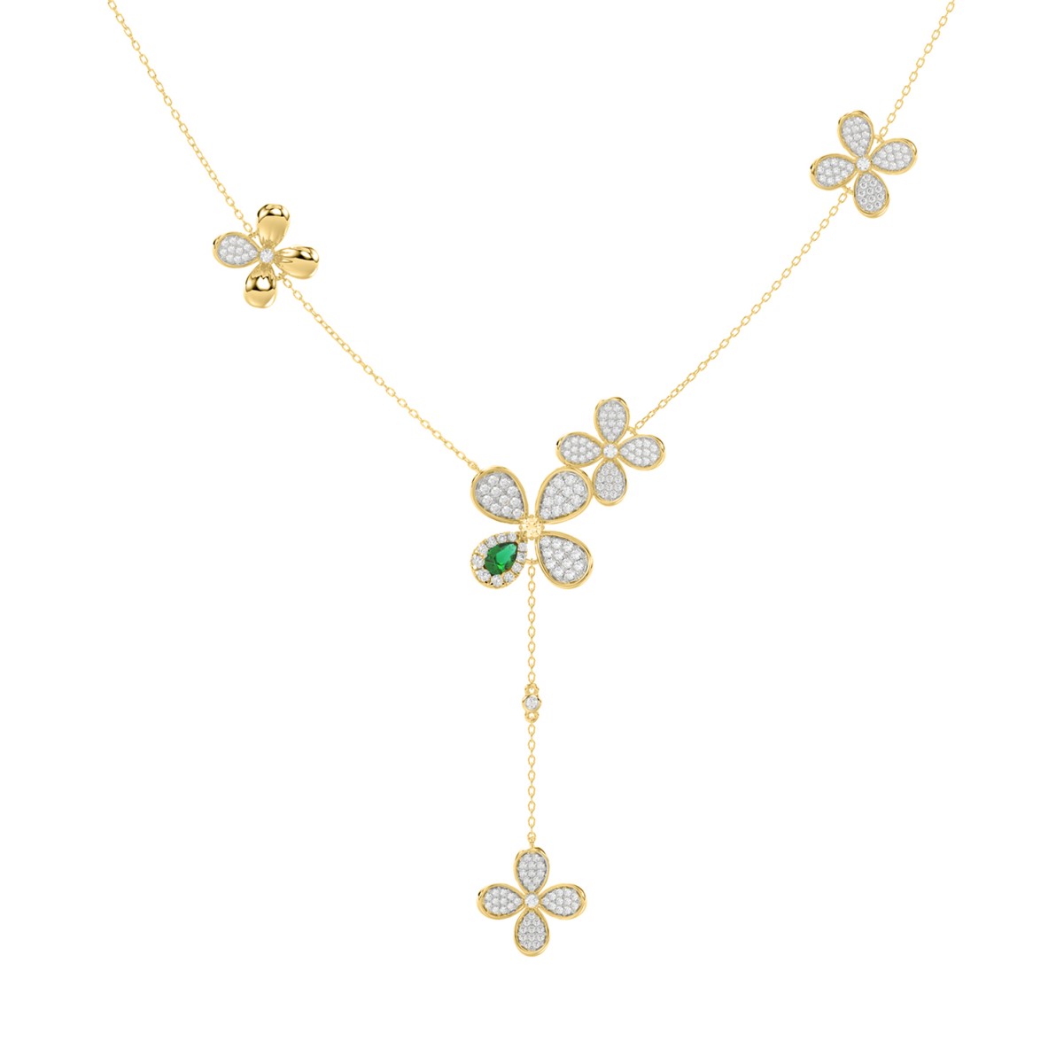 20753003_VA18862Y-1201x1201.jpg 18K YELLOW GOLD 1CT ROUND/PEAR DIAMOND LADIES NECKLACE(COLOR STONE PEAR GREEN EMERALD DIAMOND 1 1/6CT) - Image 1