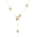 18K YELLOW GOLD 1CT ROUND/PEAR DIAMOND LADIES NECKLACE(COLOR STONE PEAR GREEN EMERALD DIAMOND 1 1/6CT) - Image 3