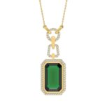 18K YELLOW GOLD 4 7/8CT ROUND/EMERALD/ONYX DIAMOND LADIES NECKLACE WITH CHAIN(COLOR STONE EMERALD DIAMOND 4 1/2CT)