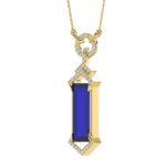 18K YELLOW GOLD 7CT ROUND/RECTANGLE ONYX DIAMOND LADIES PENDANT WITH CHAIN - Image 2